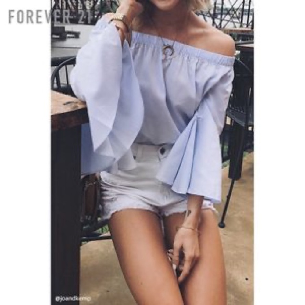 Forever 21 Pink Seersucker Off Shoulder Top